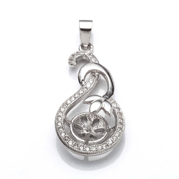 Pendant with Cubic Zirconia Inlays and Cup and Peg Mounting and Bail in Sterling Silver 6mm