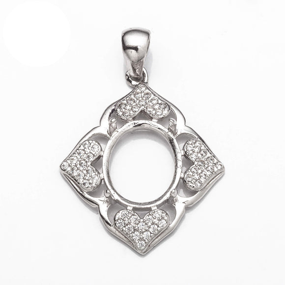 Pendant with Cubic Zirconia Inlays and Oval Mounting and Bail in Sterling Silver 9x11mm