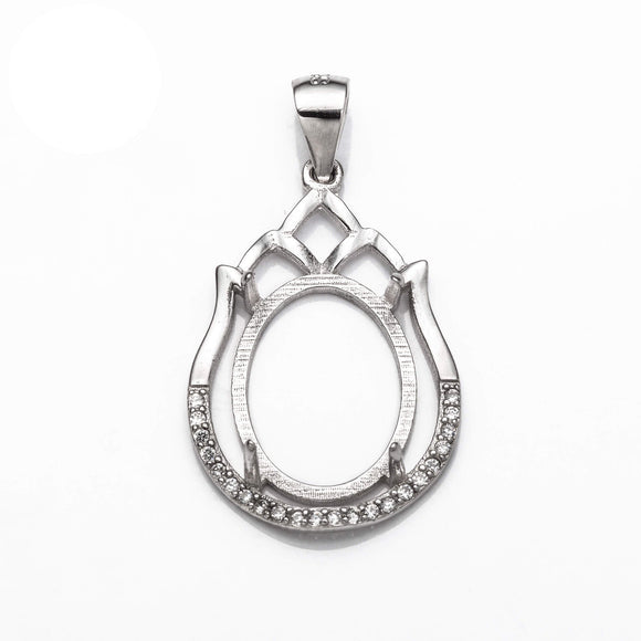 Pendant with Cubic Zirconia Inlays and Oval Mounting and Bail in Sterling Silver11x15mm