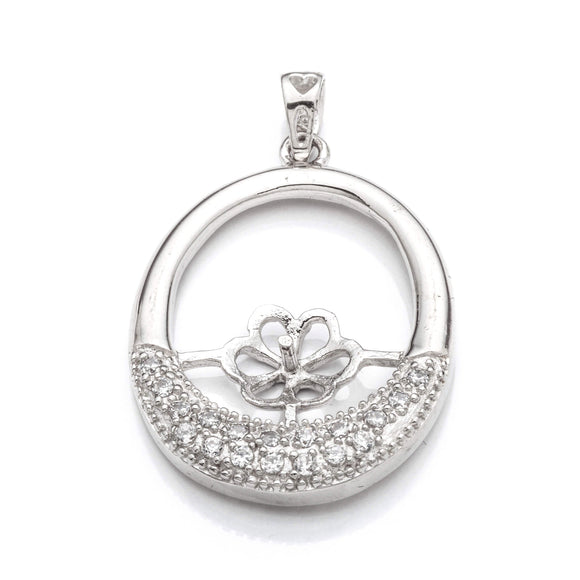 Round Pendant with Cubic Zirconia Inlays and Cup and Peg Mounting and Bail in Sterling Silver 8mm