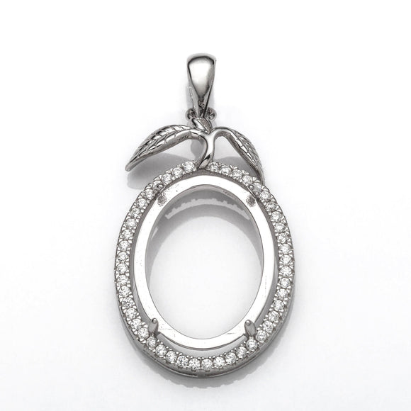 Pendant with Cubic Zirconia Inlays and Oval Mounting and Bail in Sterling Silver 15x20mm