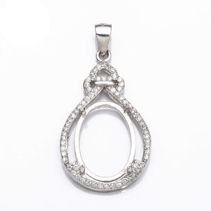 Pear Pendant with Cubic Zirconia Inlays and Oval Mounting and Bail in Sterling Silver 12x16mm