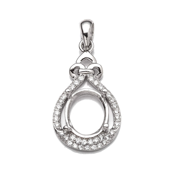 Pear Pendant with Cubic Zirconia Inlays and Oval Mounting and Bail in Sterling Silver 8x10mm