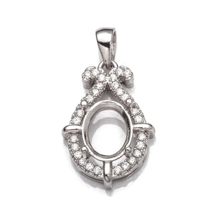 Pear Pendant with Cubic Zirconia Inlays and Oval Mounting and Bail in Sterling Silver 7x9mm