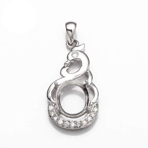 Pendant with Cubic Zirconia Inlays and Oval Mounting and Bail in Sterling Silver 8x10mm