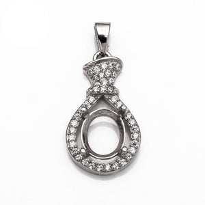 Pear Pendant with Cubic Zirconia Inlays and Oval Mounting and Bail in Sterling Silver 7x9mm