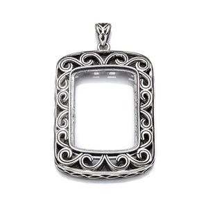 Antique Pendant with Rectangular Bezel Mounting and Bail in Sterling Silver 24x32mm