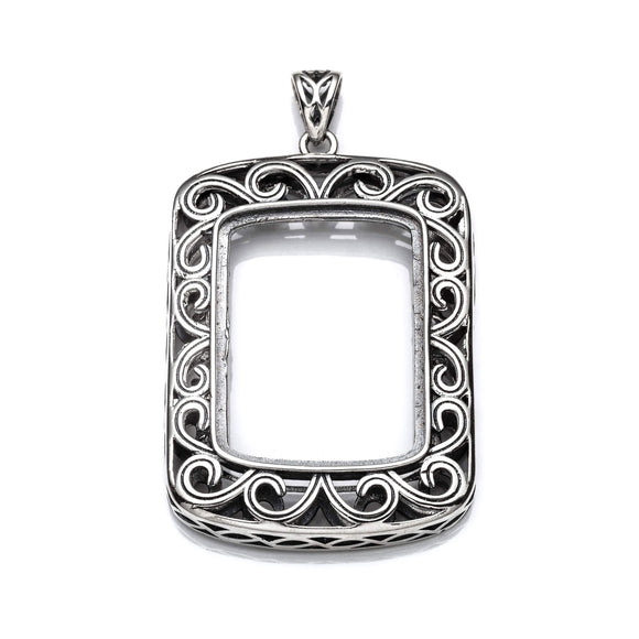 Antique Pendant with Rectangular Bezel Mounting and Bail in Sterling Silver 24x32mm