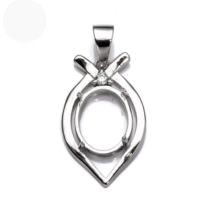 Pendant with Cubic Zirconia Inlays and Oval Mounting and Bail in Sterling Silver 8x10mm