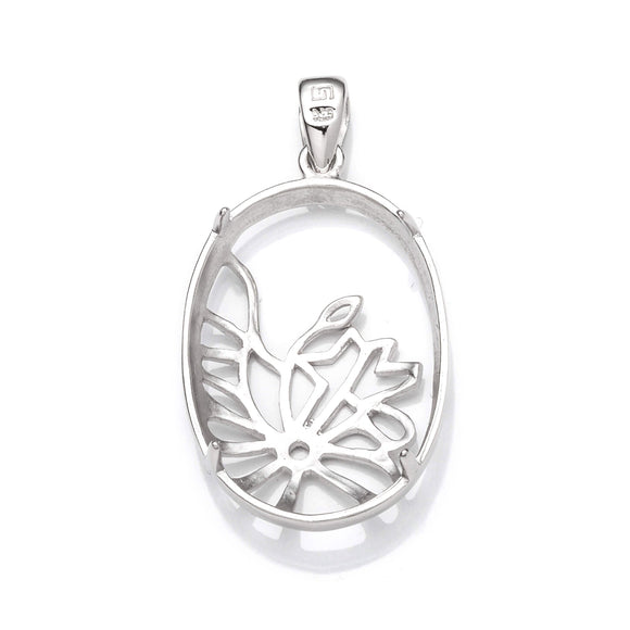 Floral Pendant with Oval Mounting and Bail in Sterling Silver 20x26mm