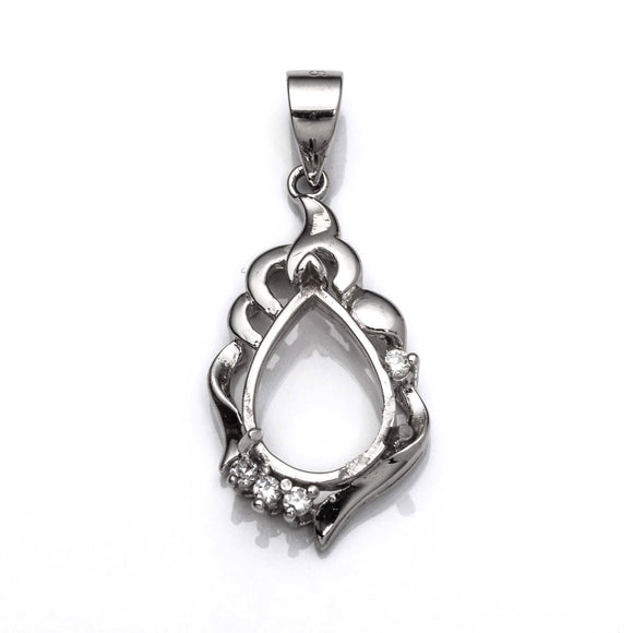 Pendant with Cubic Zirconia Inlays and Pear Shape Mounting and Bail in Sterling Silver 8x11mm