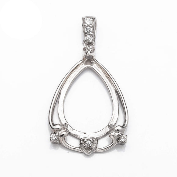 Pear Pendant with Cubic Zirconia Inlays and Pear Shape Mounting and Bail in Sterling Silver 13x18mm