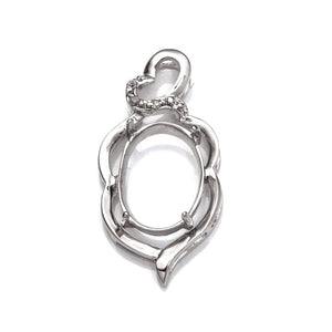 Pendant with Cubic Zirconia Inlays and Oval Mounting in Sterling Silver 9x11mm