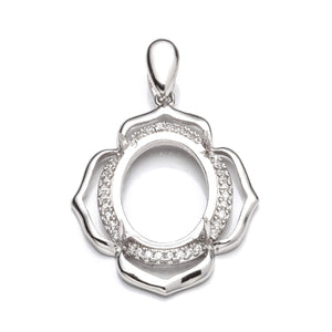 Pendant with Cubic Zirconia Inlays, Oval Mounting, and Bail in Sterling Silver 12x16mm