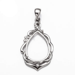 Pear Pendant with Cubic Zirconia Inlays and Pear Shape Mounting and Bail in Sterling Silver 12x18mm