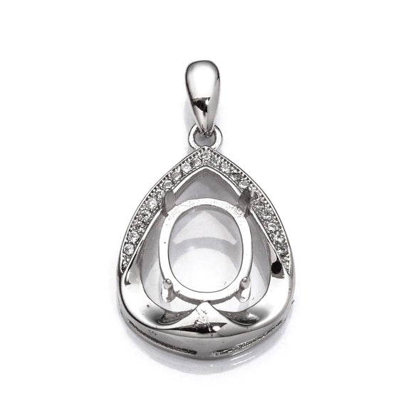 Pear Pendant with Oval Prong Mounting and Bail in Sterling Silver for 7x9mm stones