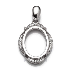 Pendant with Cubic Zirconia Inlays and Oval Mounting and Bail in Sterling Silver 12x16mm