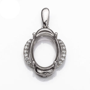 Pendant with Cubic Zirconia Inlays and Oval Mounting and Bail in Sterling Silver 10x14mm