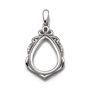 Pear Pendant with Cubic Zirconia Inlays and Pear Shape Bezel Mounting and Bail in Sterling Silver for 12x18mm Stones