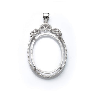 Pendant with Cubic Zirconia Inlays and Oval Mounting and Bail in Sterling Silver