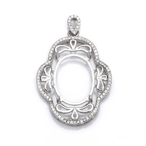 Pendant with Cubic Zirconia Inlays and Oval Mounting and Bail in Sterling Silver 13x19mm