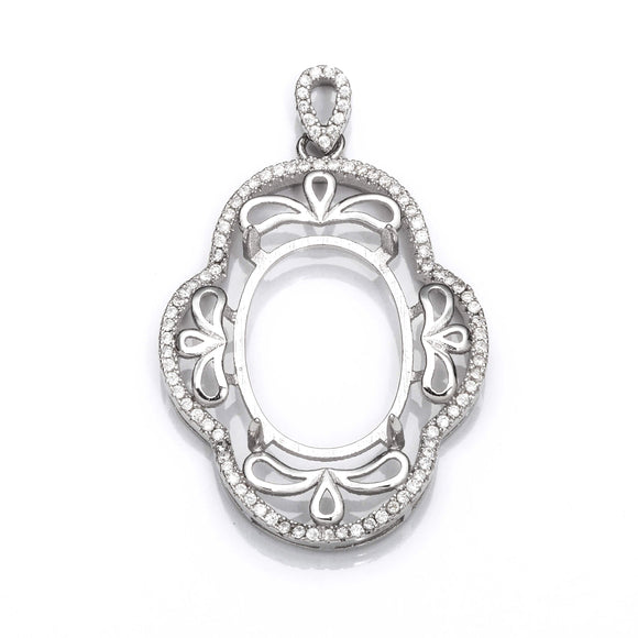 Pendant with Cubic Zirconia Inlays and Oval Mounting and Bail in Sterling Silver 13x19mm