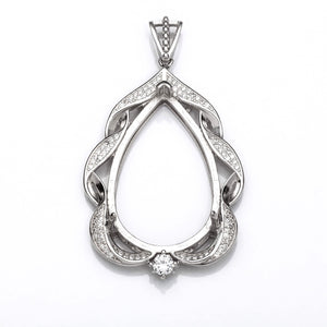 Pear Pendant with Cubic Zirconia Inlays and Pear Shape Mounting and Bail in Sterling Silver 24x36mm