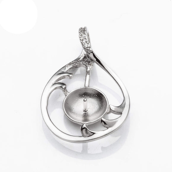 Pendant with Cubic Zirconia Inlays and Cup and Peg Mounting in Sterling Silver 9mm