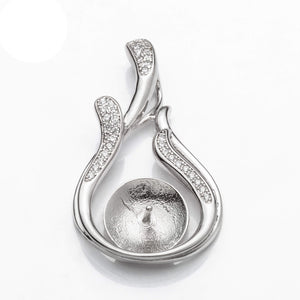 Pear Pendant with Cubic Zirconia Inlays and Cup and Peg Mounting in Sterling Silver 10mm