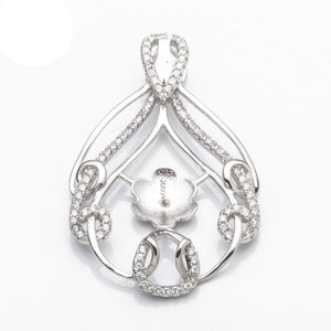 Pendant with Cubic Zirconia Inlays and Cup and Peg Mounting and Bail in Sterling Silver 7mm