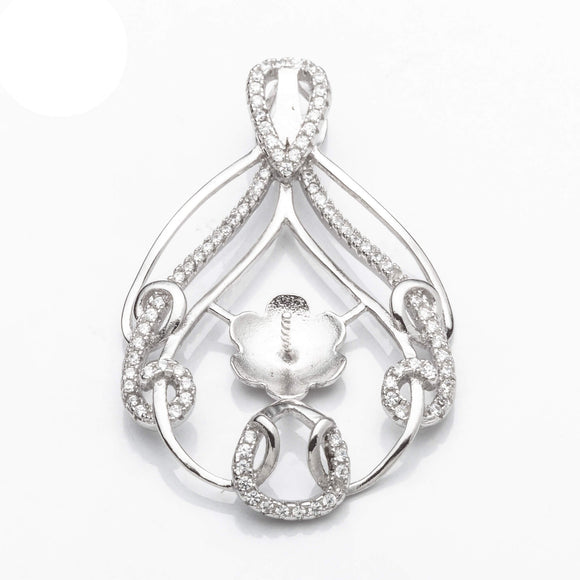 Pendant with Cubic Zirconia Inlays and Cup and Peg Mounting and Bail in Sterling Silver 7mm