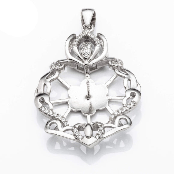 Pendant with Cubic Zirconia Inlays and Cup and Peg Mounting and Bail in Sterling Silver 8mm