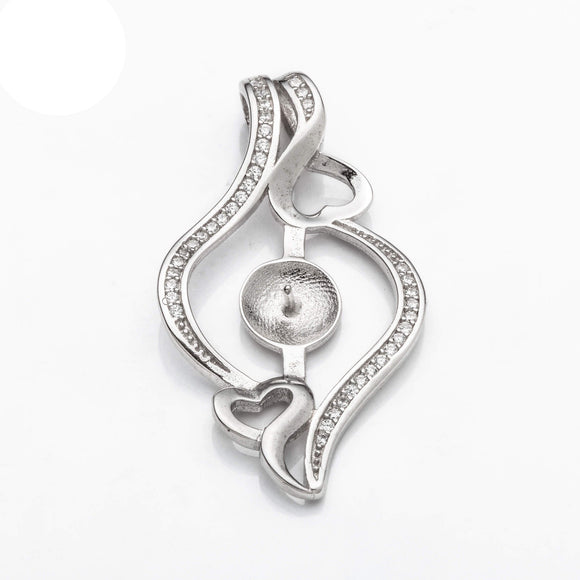 Pendant with Cubic Zirconia Inlays and Cup and Peg Mounting in Sterling Silver 7mm