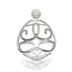 Pendant with Cubic Zirconia Inlays and Oval Bezel Mounting and Bail in Sterling Silver 17x17mm