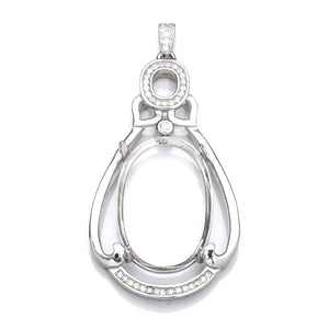 Pear Pendant with Cubic Zirconia Inlays and Oval Mounting and Bail in Sterling Silver 16x23mm