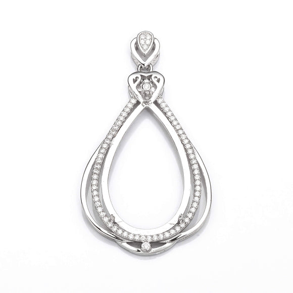 Pear Pendant with Cubic Zirconia Inlays with Pear Mounting and Bail in Sterling Silver 16x28mm