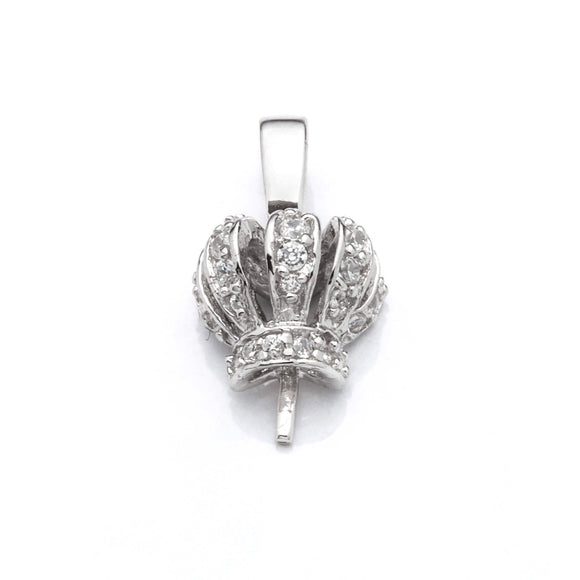 Crown Pendant with Cubic Zirconia Inlays and Cup and Peg Mounting and Bail in Sterling Silver