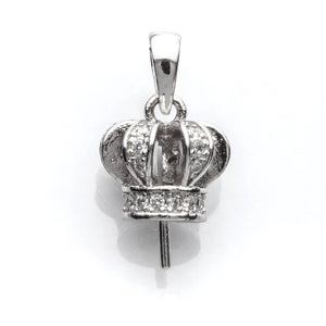 Crown Pendant with Cubic Zirconia Inlays and Cup and Peg Mounting and Bail in Sterling Silver