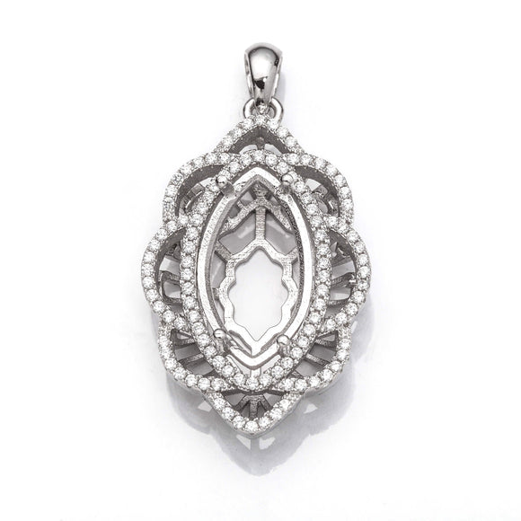 Pendant with Cubic Zirconia Inlays and Marquise Shape Mounting and Bail in Sterling Silver 10x19mm