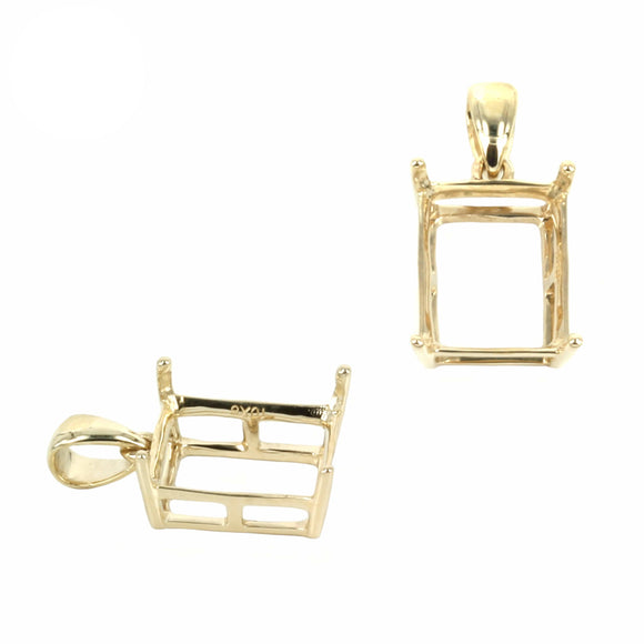 14K Gold Basket Pendant with Soldered Loop & Bail for Rectangular Stones