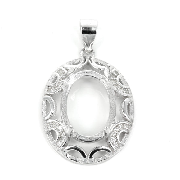 Oval pendant set with Cubic Zirconia inlays, with loop and bail 17x28mm