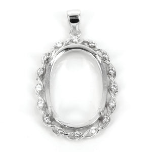 Oval pendant with Cubic Zirconia inlays twist frame and soldered loop and bail in sterling 19x33mm