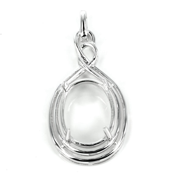 Celtic inspired oval pendant with incorporated bail in sterling silver 17x35mm