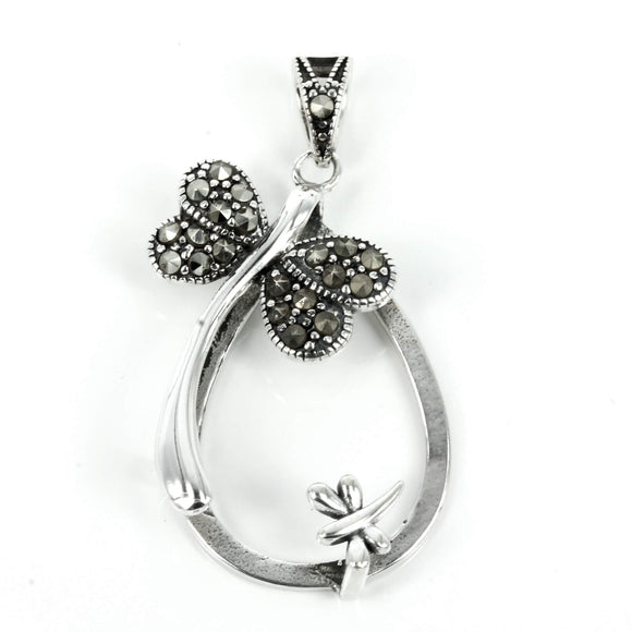 Dragonflies sterling silver pendant set with Cubic Zirconia inlays, soldered loop and bail 20x38mm