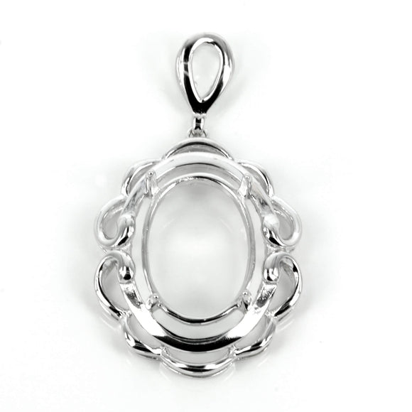 Elegant curve-framed oval pendant with soldered loop and bail in sterling silver 18x30mm