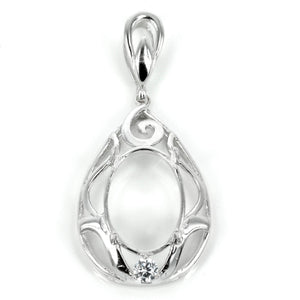 Pear shaped frame oval pendant set with Cubic Zirconia and soldered loop and bail in sterling silver 17x36mm