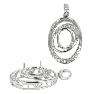 Oval pendant with CZ's and soldered loop &amp; bail in sterling silver for 5x7mm stones