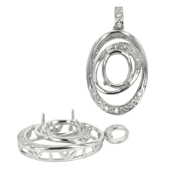 Oval pendant with CZ's and soldered loop & bail in sterling silver for 5x7mm stones