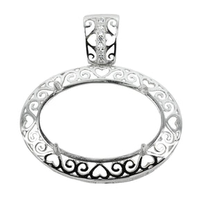 Oval Pendant with Loop and Cubic Zirconias Bail in Sterling Silver 18x26mm