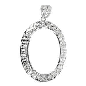 Oval Pendant with Decorative Frame and Soldered Loop and Bail in Sterling Silver 26x36mm